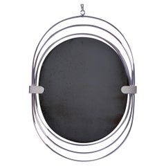 Mid Century Oval Mirror with Triple Chrome Ring Frame