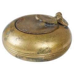 Petite Patinated Brass Ashtray with Flip-Top Lid