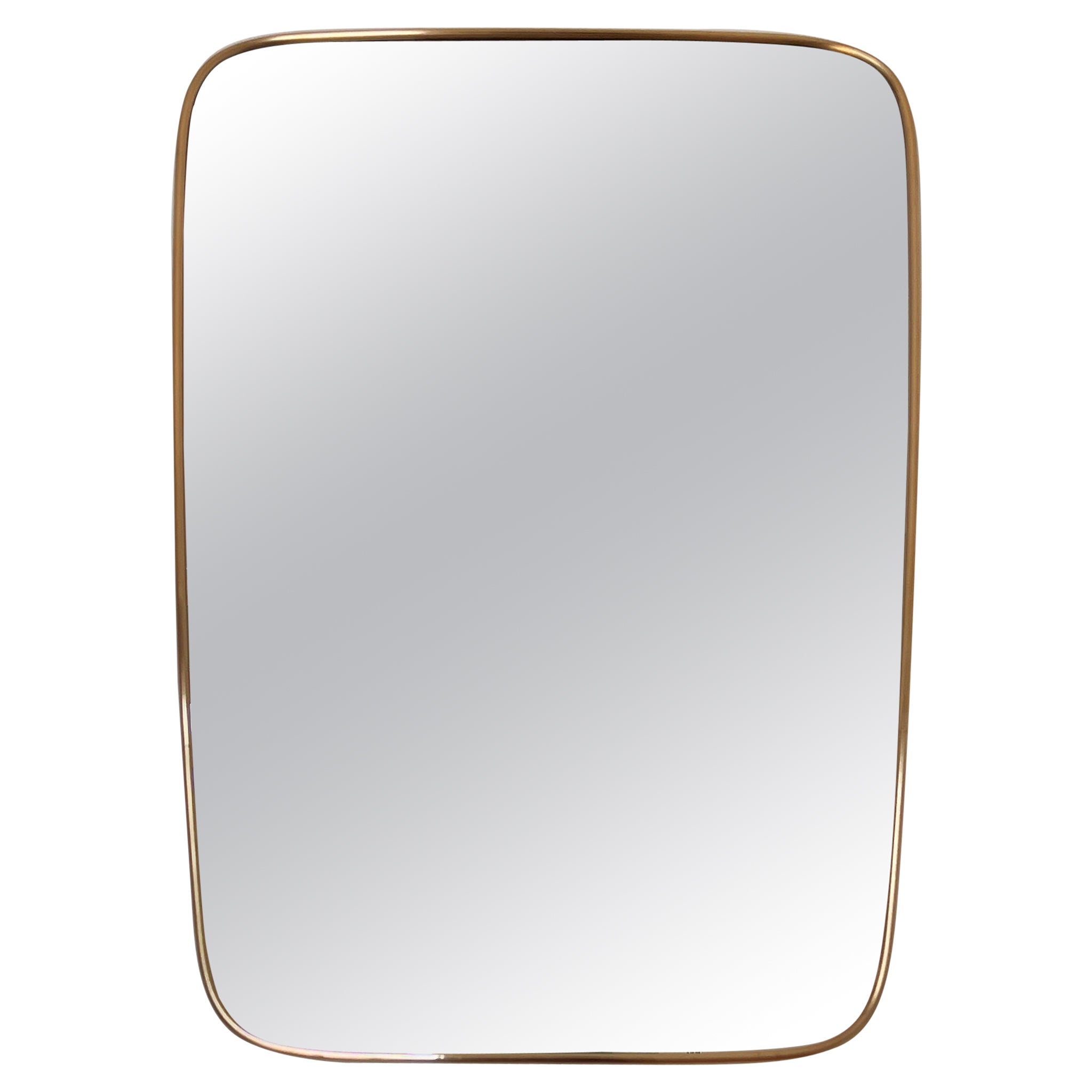 Italian Large Mid-Century Modern Vintage Wall Mirror with Brass Frame, 1970s