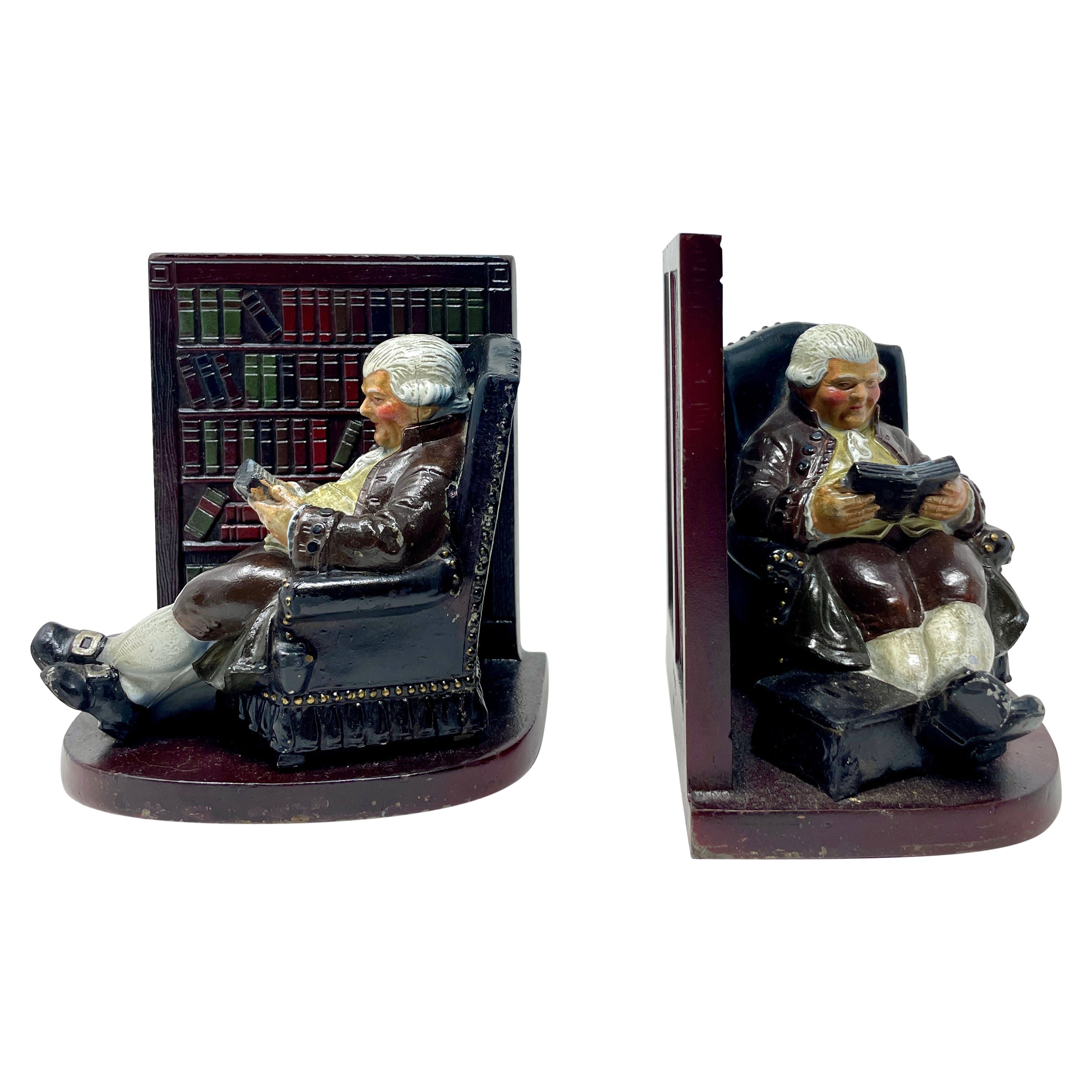 Pair Antique American Figural "Father Knickerbocker" Bookends, Circa 1890's