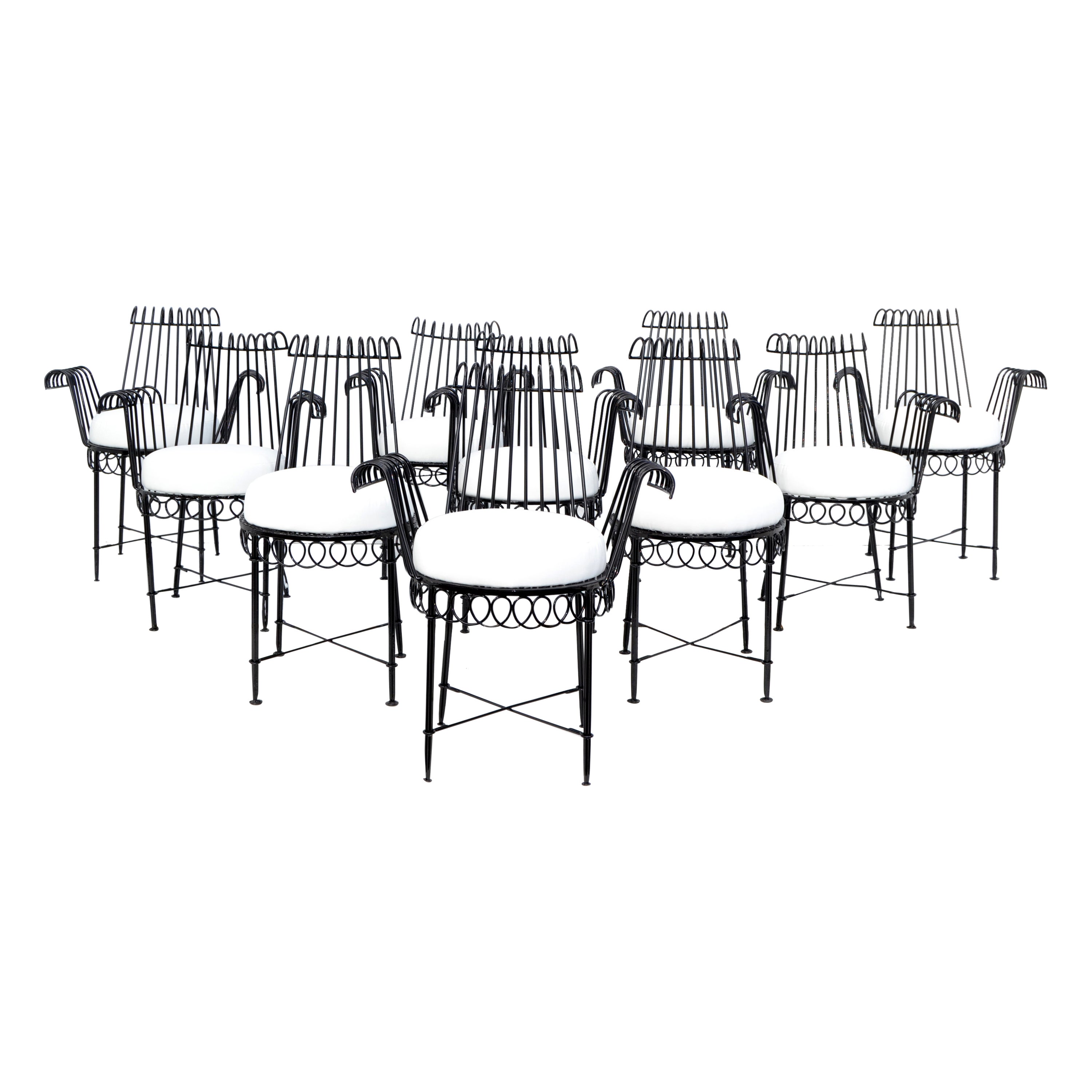 Set of 6 Mathieu Matégot Cap D’ail Wrought Iron Dining Room Chairs Outdoors 