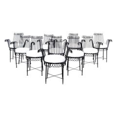 Set of 6 Mathieu Matégot Cap D’ail Wrought Iron Dining Room Chairs Outdoors 