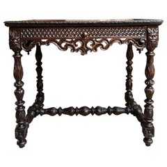 19th Century French Breton Carved Oak Sofa Table Writing Library Desk Louis XIV