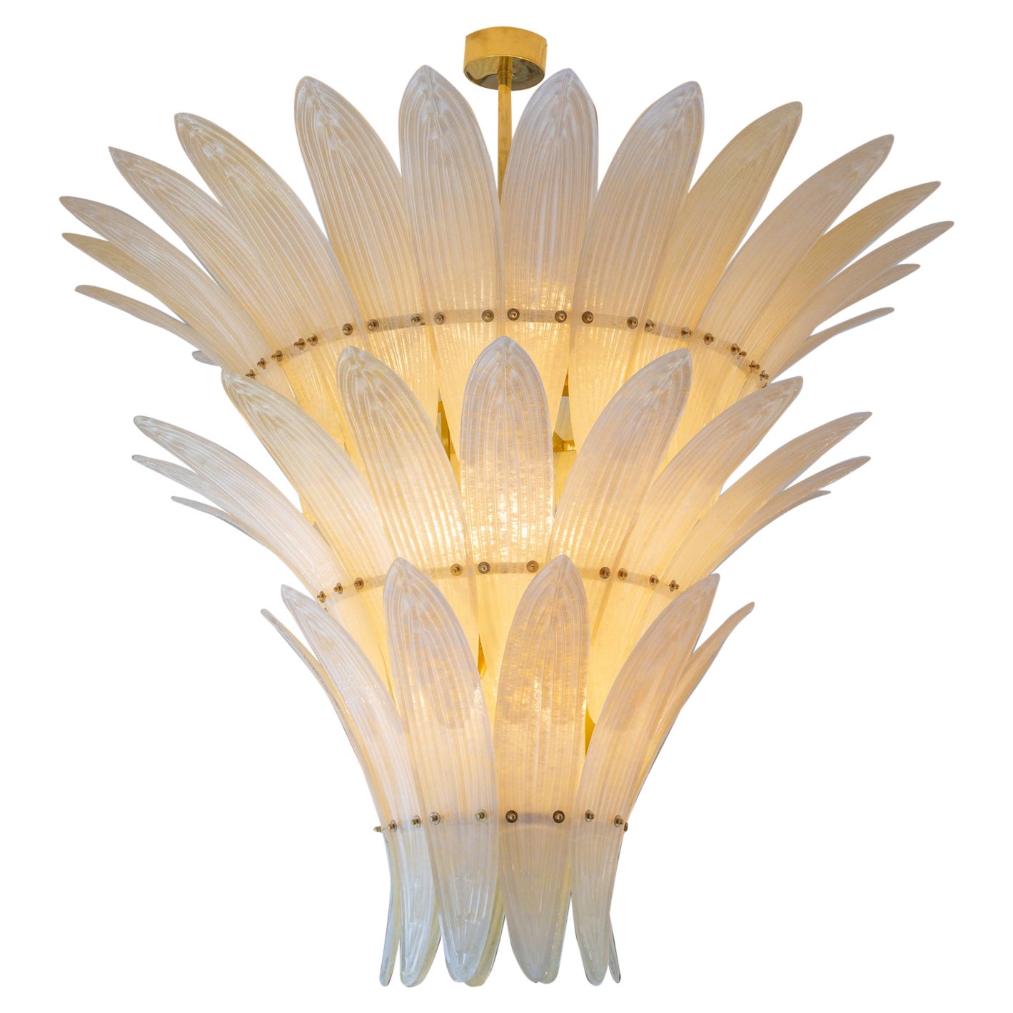 Large Palm Leaves Murano Champagne Glass Chandelier,  in Stock