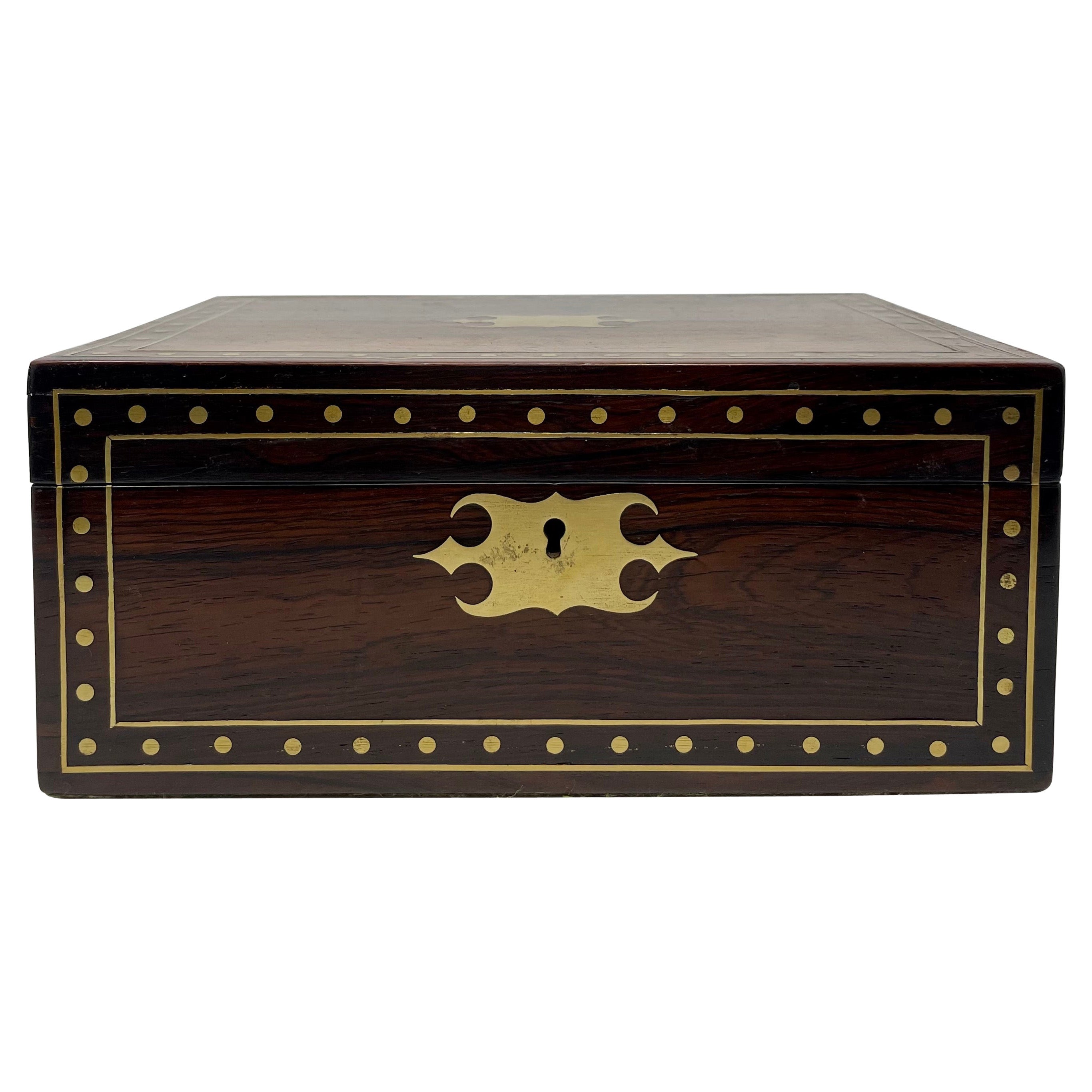 Antique English Regency Period Rosewood Inlaid Box, Circa 1820. For Sale