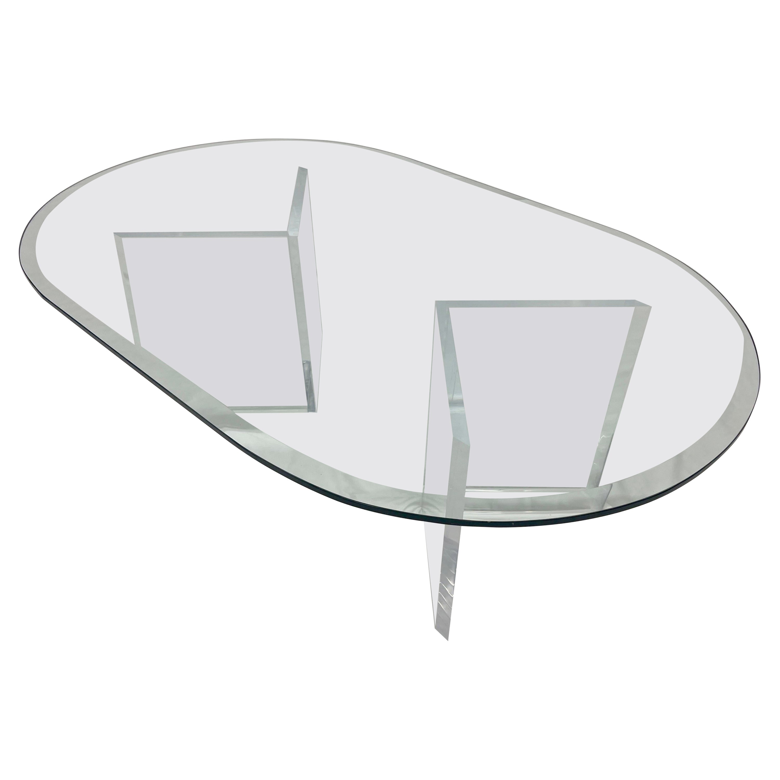 1970s, Postmodern Lucite and Glass Coffee Table