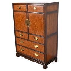 Drexel Heritage Hollywood Regency Chinoiserie Burl Wood Gentleman's Chest