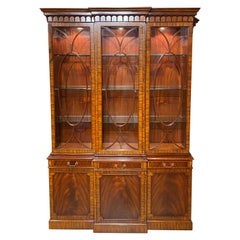 Vintage Maitland-Smith Federal Style Mahogany Lighted Breakfront Bookcase/China Cabinet