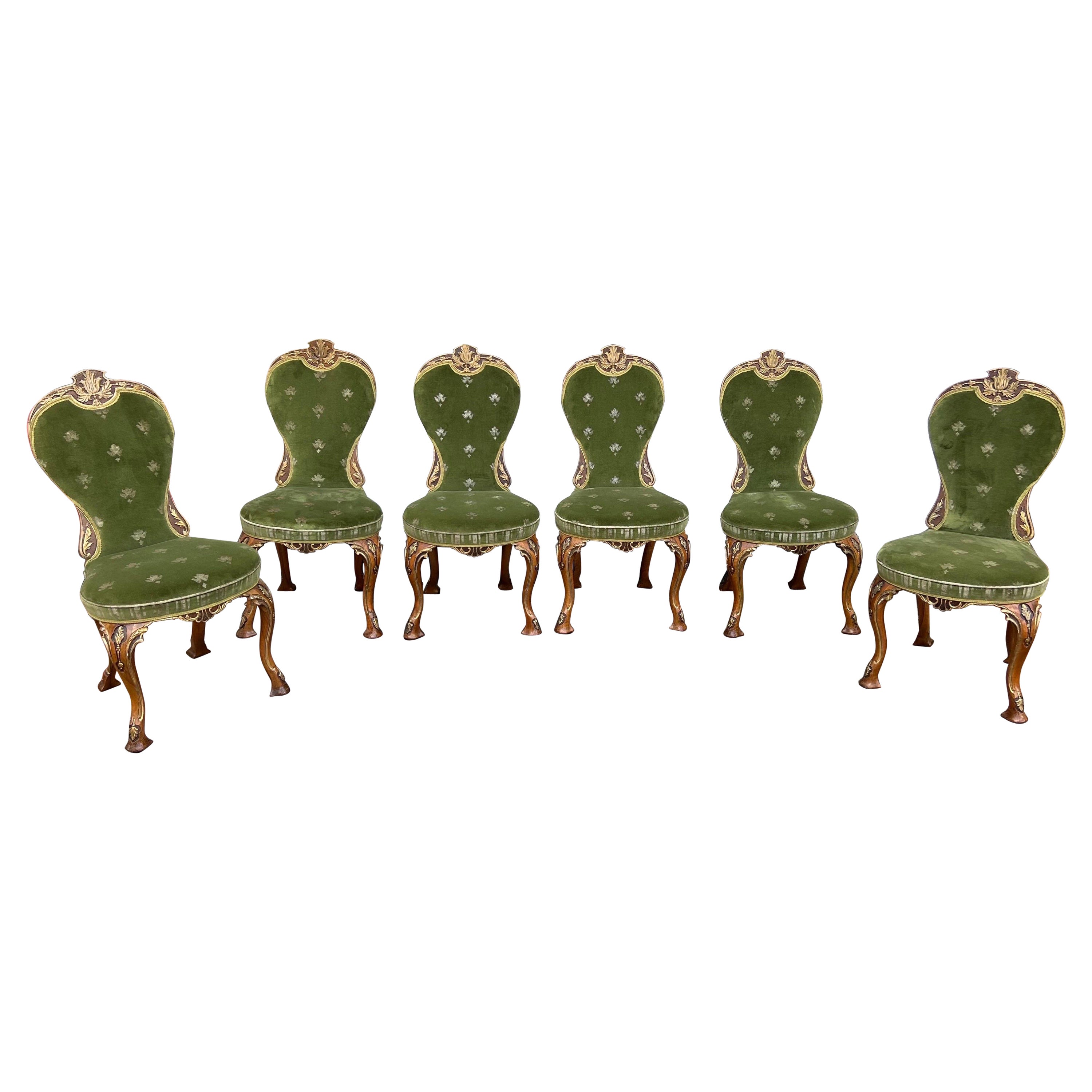 Fantastique ensemble de chaises de style George II à parcellaire doré de la fin du 19e siècle