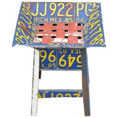 Retro Metal License Plate Accent Side End Table Mexican Car Plates