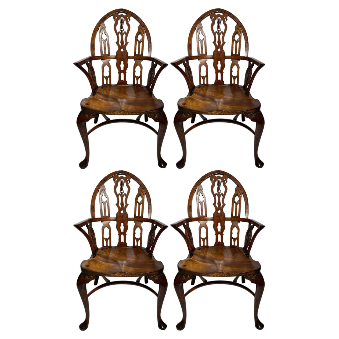 Satz von 4 handgefertigten englischen Windsor-Stühlen aus Eiche im „Victoria and Albert“-Stil