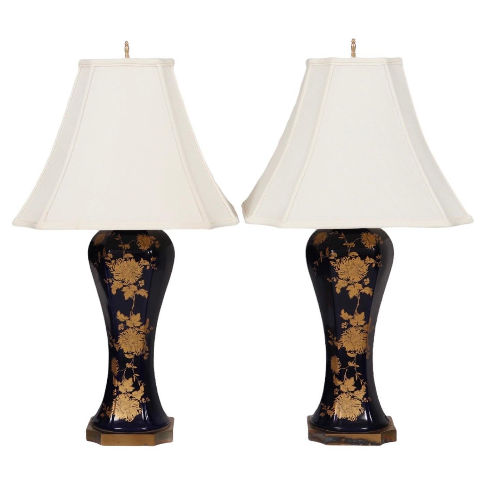 Paire de lampes de table en céramique de style japonais en vente