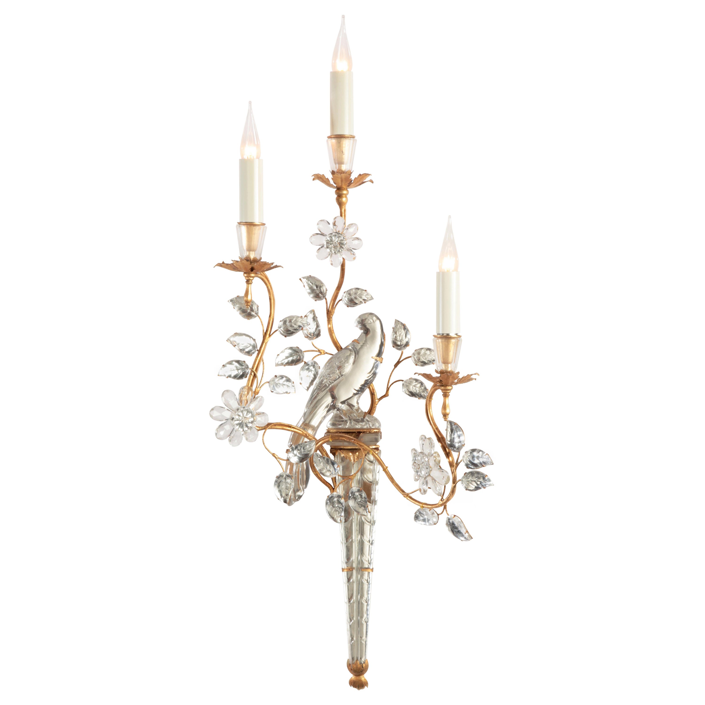 Certified Maison Bagues  Sconce, Iron and Crystal 3 Lights #10393 For Sale