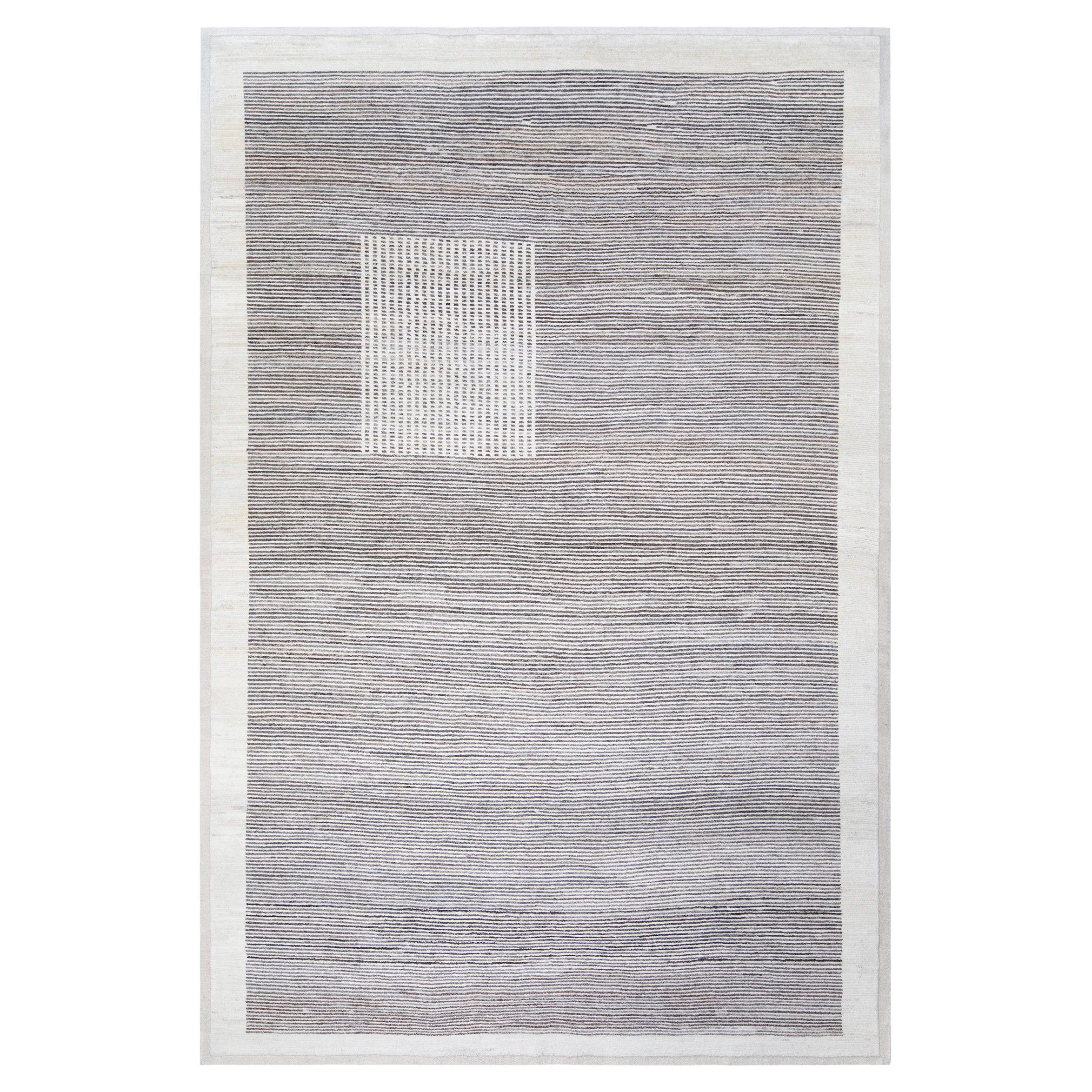 Mid-Century Style Minimalist Handknotted Shiraz Undyed Wool Rug For Sale