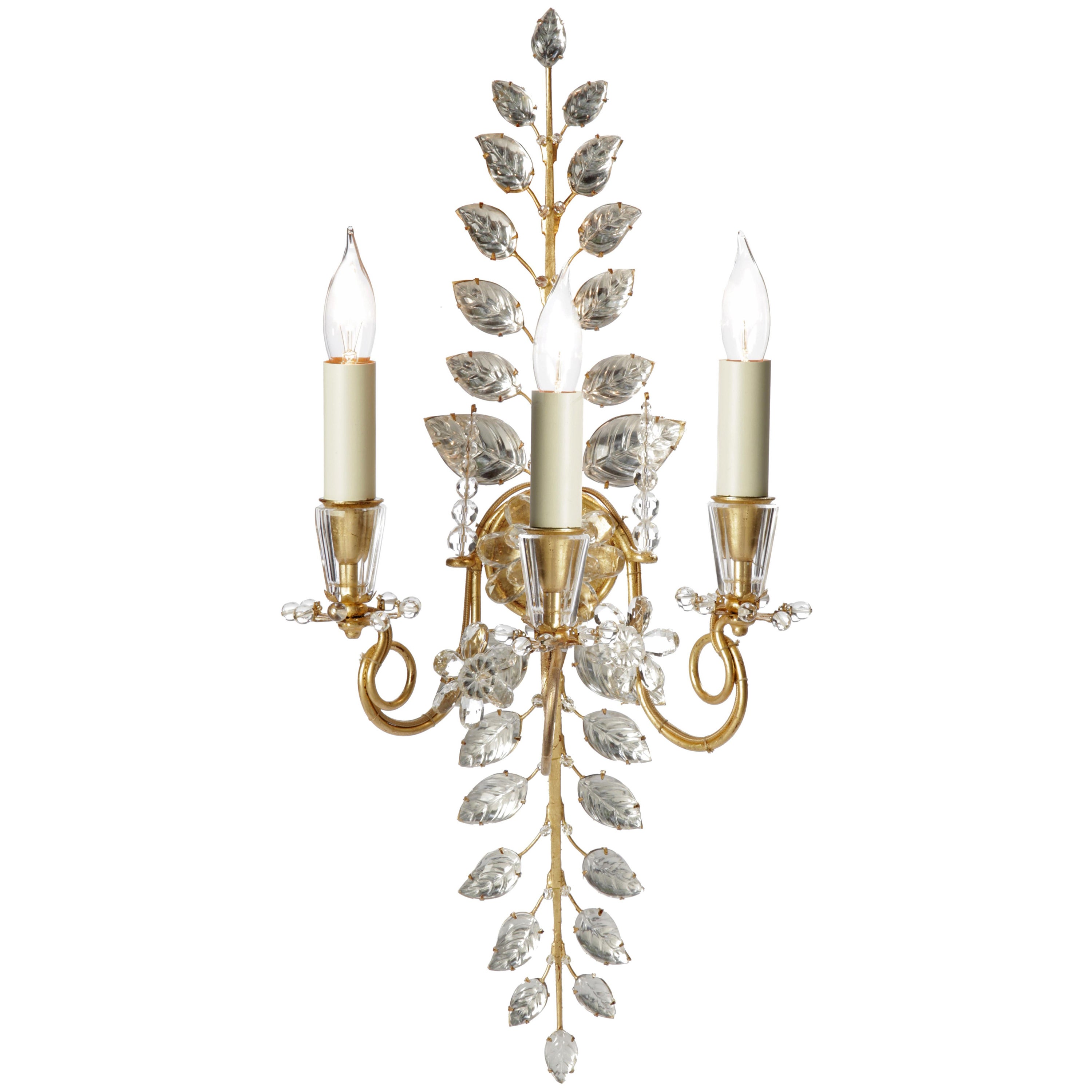 Certified Maison Bagues Sconce, Iron and Crystal 3 Lights #11170