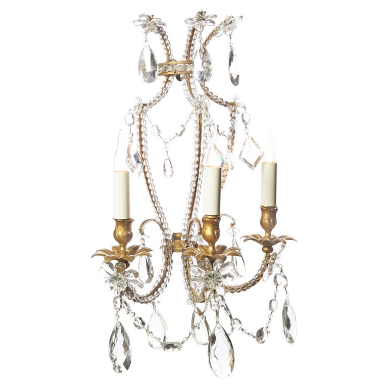 Certified Maison Bagues Sconce, Iron and Crystal 3 Lights #17852 For Sale  at 1stDibs