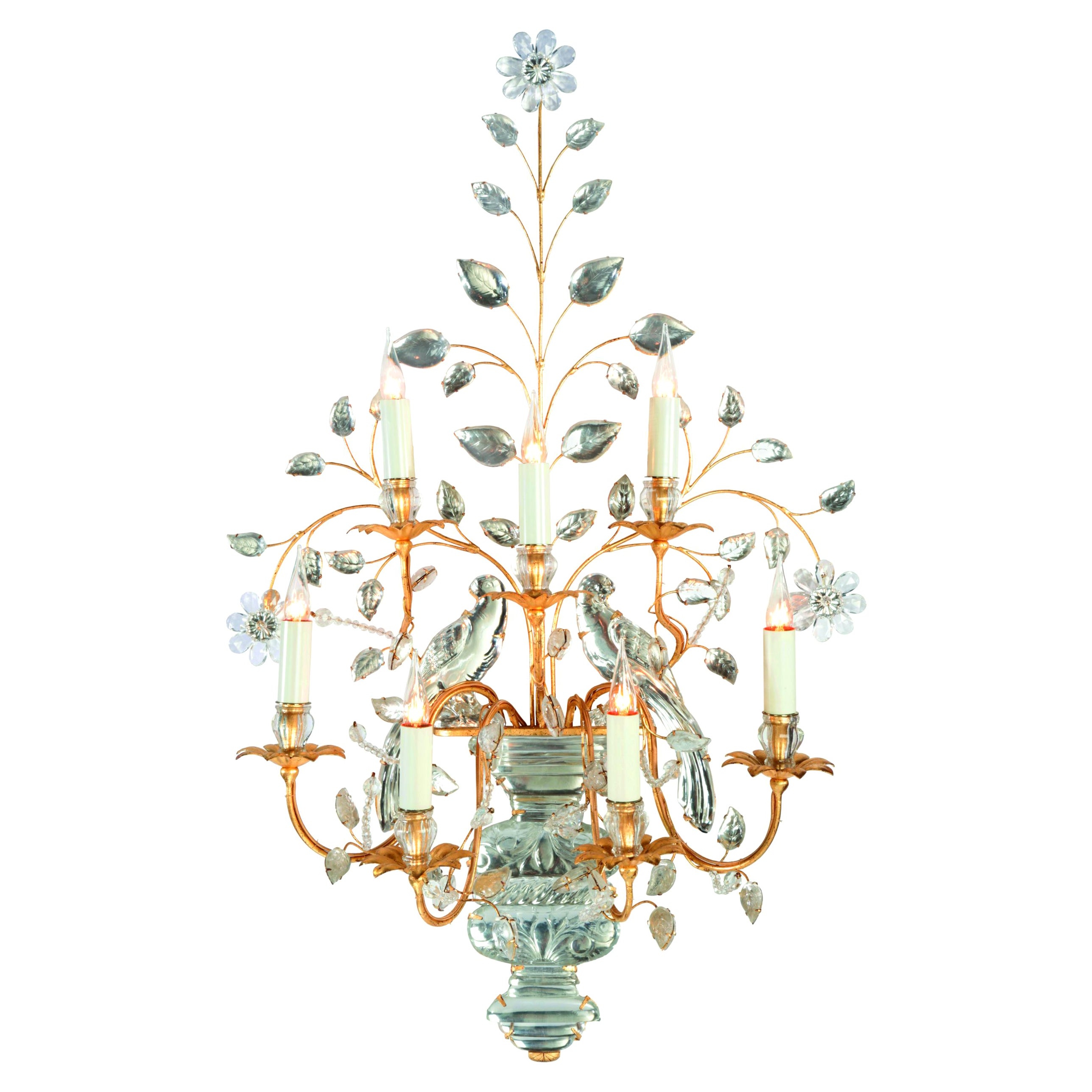 Zertifizierter Maison Bagues Wandleuchter, Eisen und Kristall, 7 Leuchten #18075