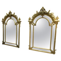 Beautiful Pair of Late 19th C French Carved and Gilt Large Beveled Mirrors