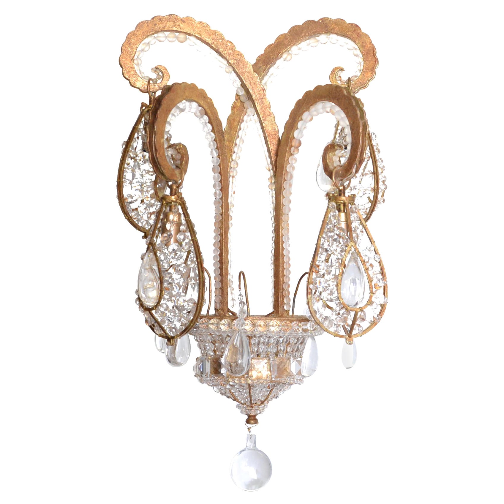 Certified Maison Bagues Sconce, Iron and Crystal 6 Lights #20107 For Sale