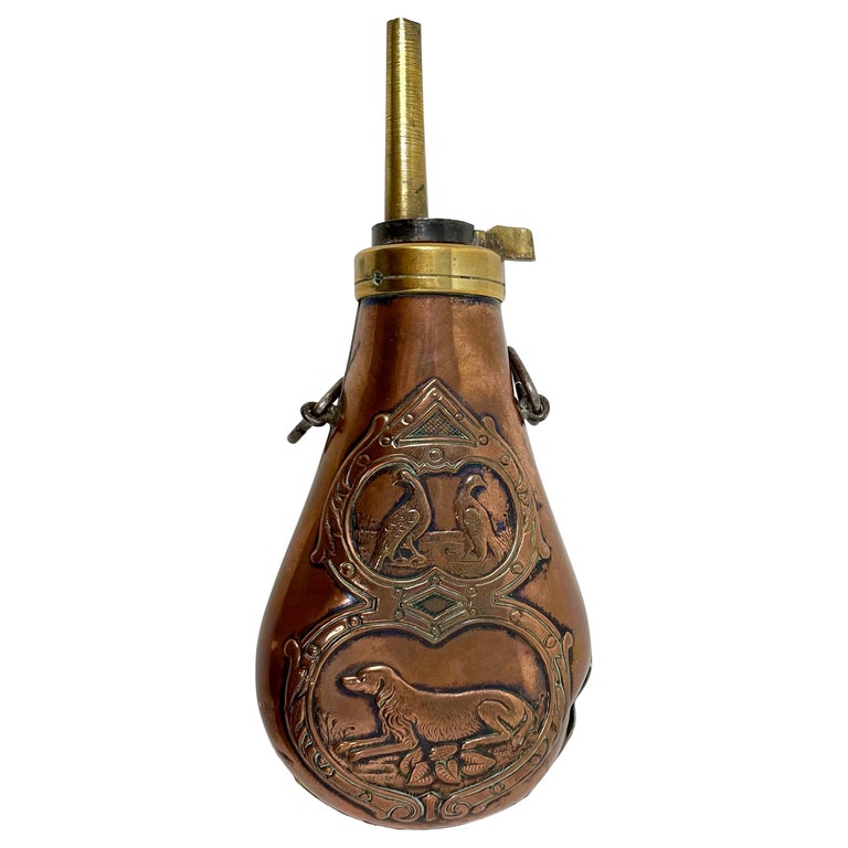 Antique 19th Century Embossed Copper and Brass Gun Powder Flask For Sale at  1stDibs