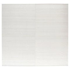 Tapis moderne en coton biologique Zeillu à tissage plat de couleur beige clair et ivoire