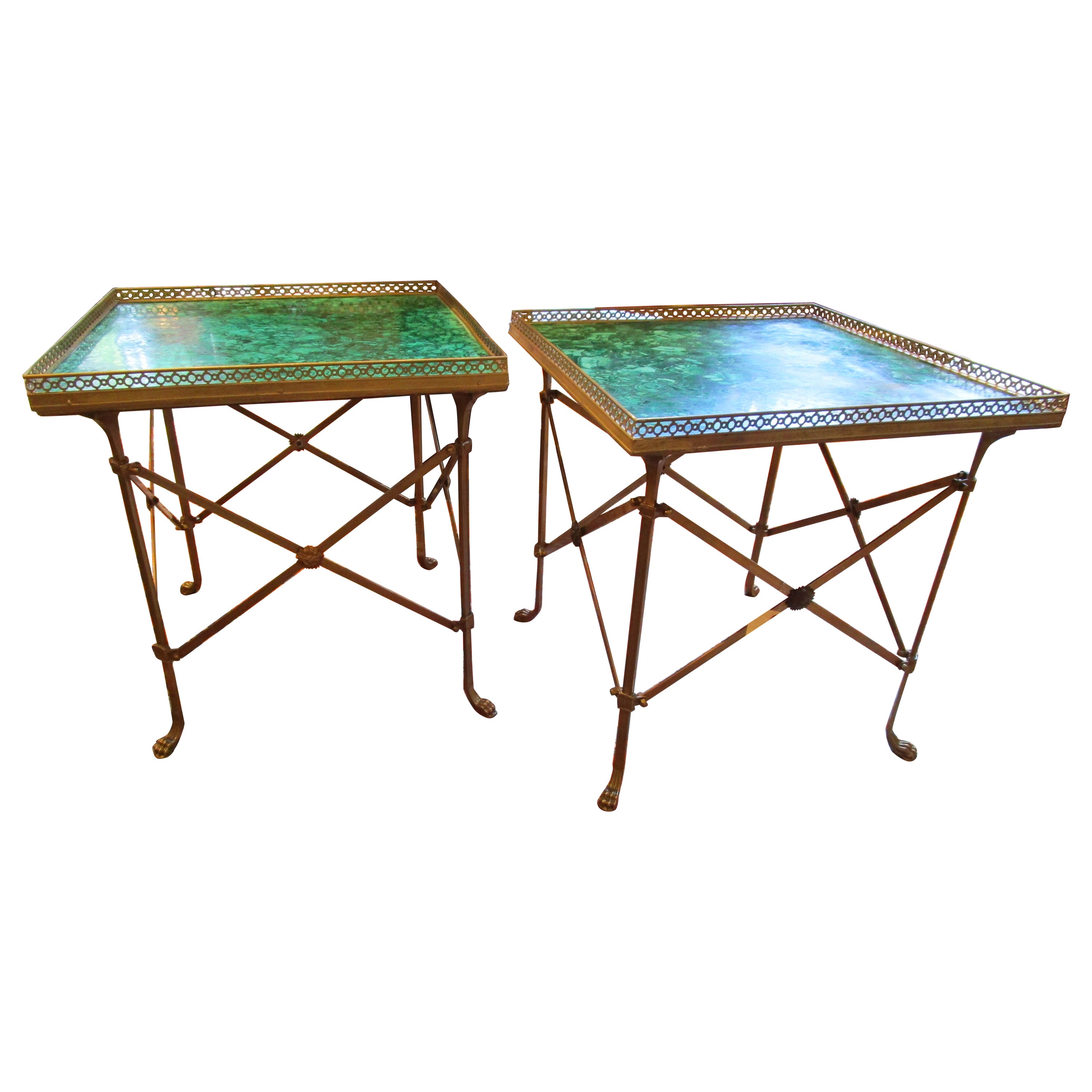 Fine Pair of French Bronze and Malachite Directoire Gueridons Mid 20th Century For Sale