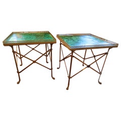 Fine Pair of French Bronze and Malachite Directoire Gueridons Mid 20th Century