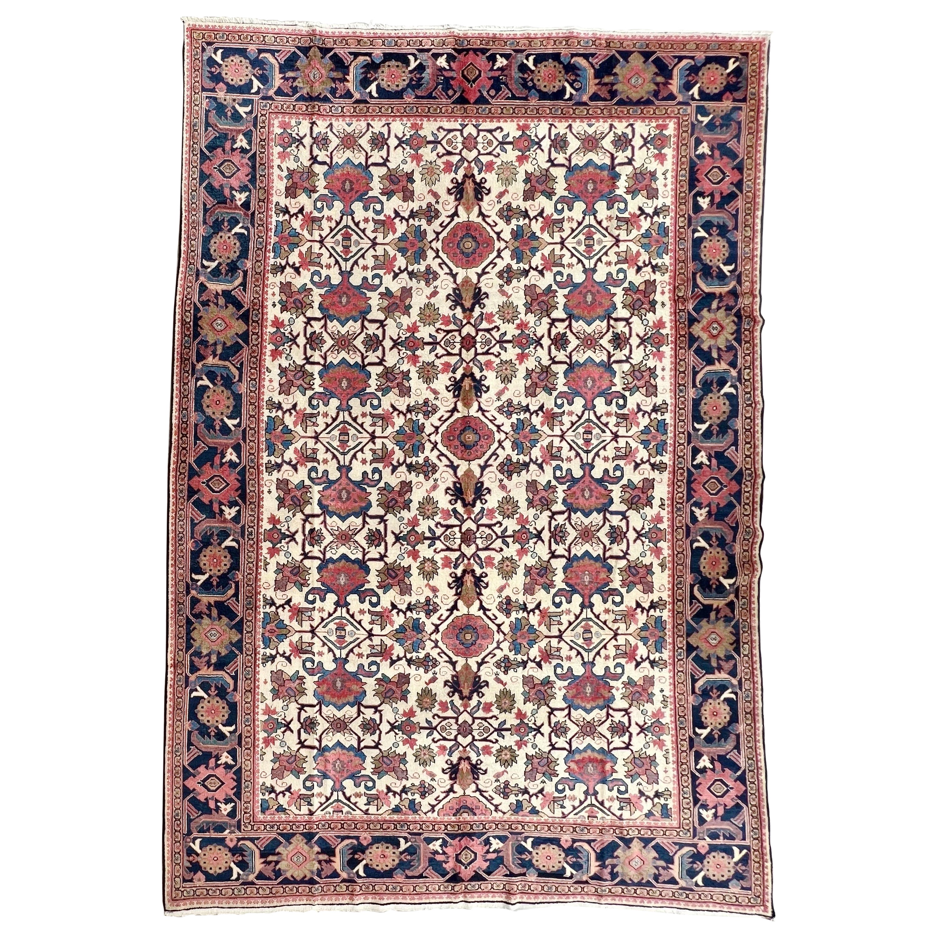Antique Persian Mahal rug with Ivory, Pink, All-Over Pattern, hand knotted wool For Sale