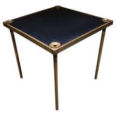 1940s Art Deco French Card Game Table with Corner Ashtrays in Patinated Brass