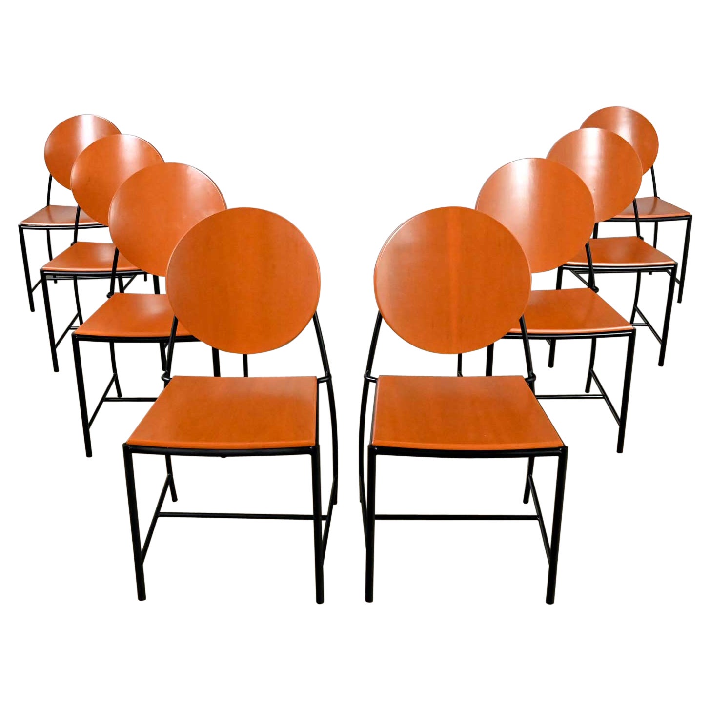 Ensemble de 8 chaises de salle à manger vintage postmodernes Dakota Jackson Vik, Ter 1 orange