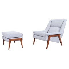 Vintage Walnut Lounge Chair and Ottoman Attributed to Folke Ohlsson