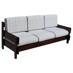 Vintage Brazilian Rosewood Sofa in Leather and Linen, Circa 60'