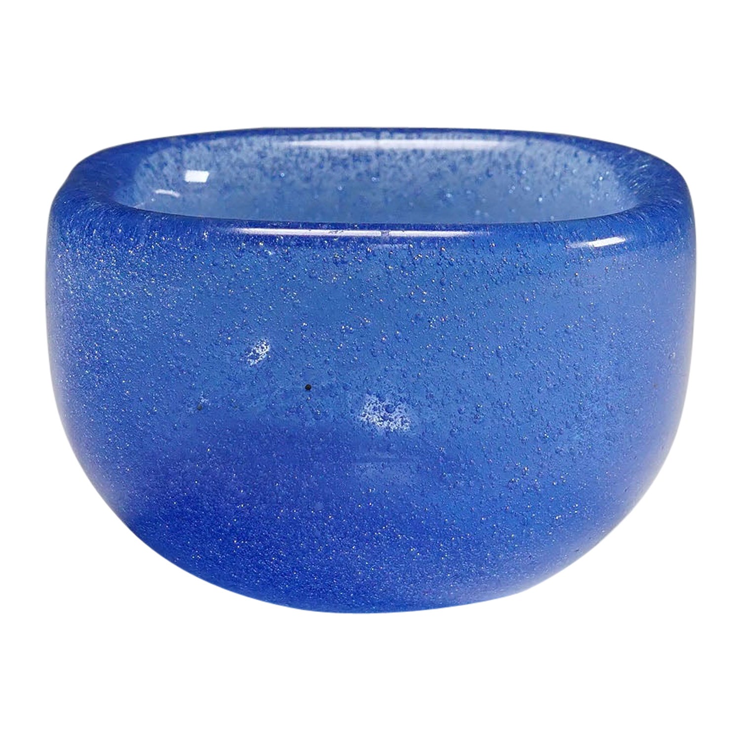 Small Bowl in Blue Bollicine Glass, Carlo Scarpa for Venini Murano 1930s