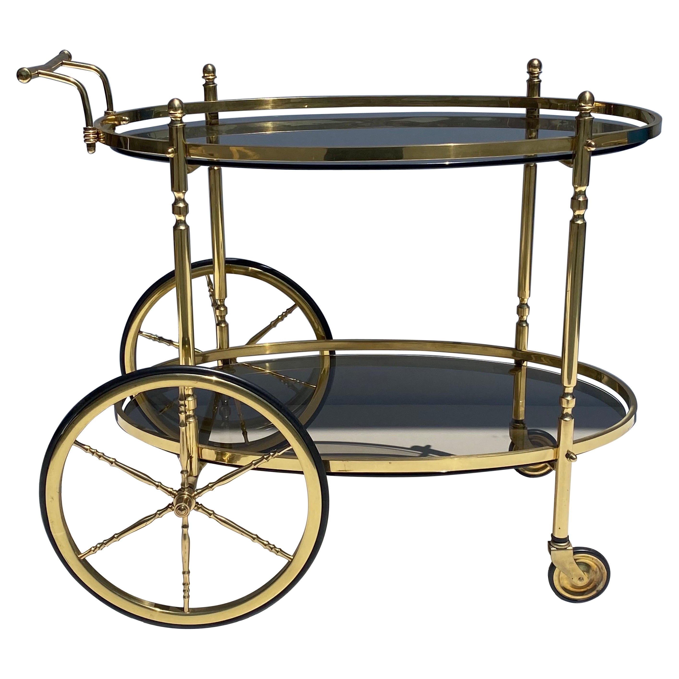 Exquisite Italian Marquetry Wood and Brass Bar Cart at 1stDibs