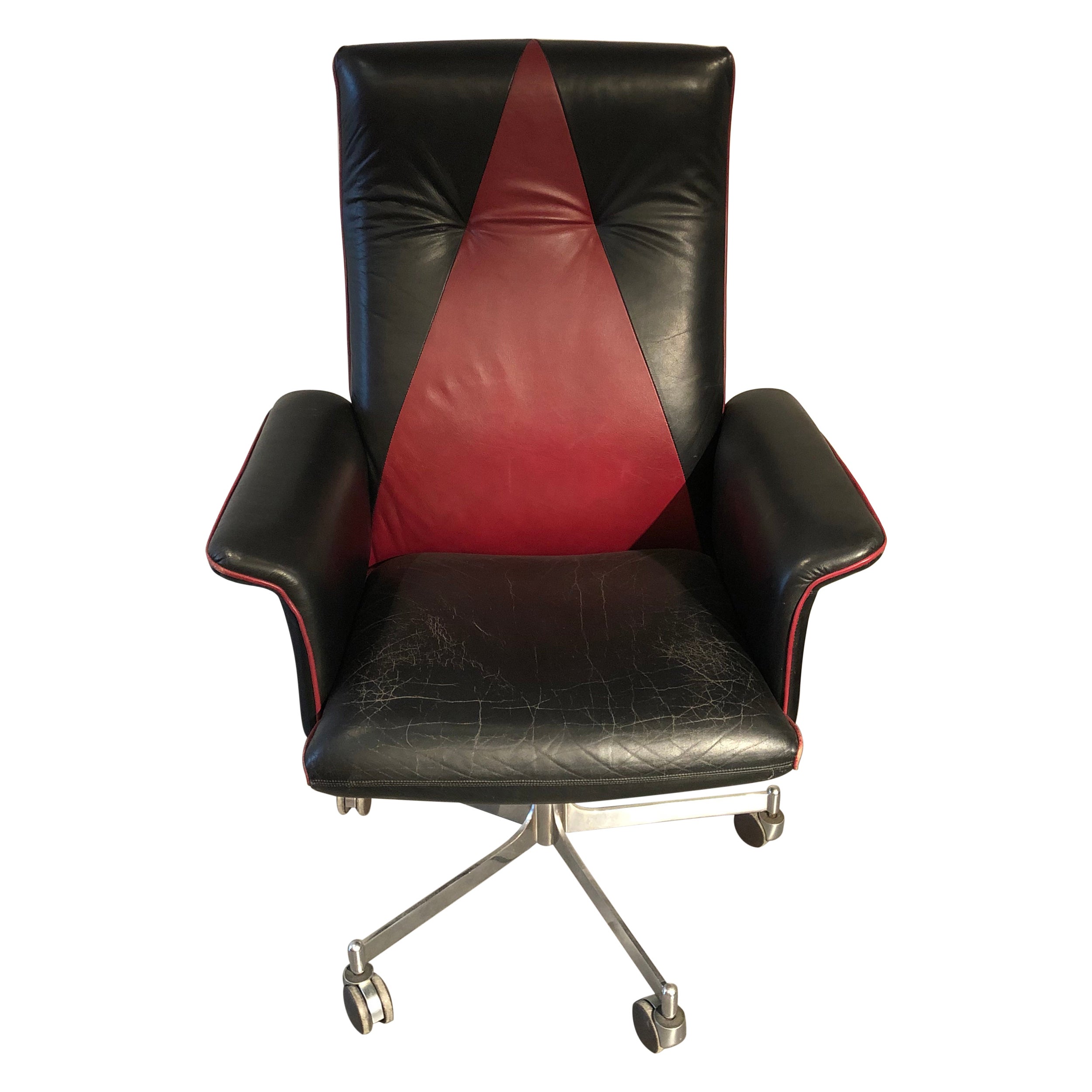 Pierre Cardin desk chair in leather and metal For Sale