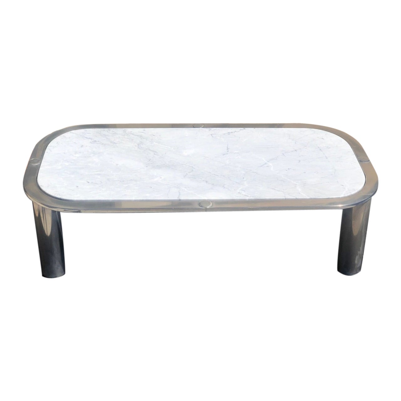 20th Century Italian Design Marble and Chrome Steel Coffee Table, 1970