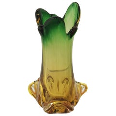 Midcentury Murano Glass Vase De Majo Green Decorative Object Italian Design 1970