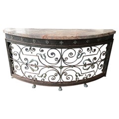 Vintage Forged Black Iron Console with Marble Top