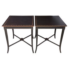 Versatile Pair of Square Black and Gold End Side Tables