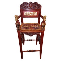 Antique Stunning Early 20th Century Chinese Cinnabar Lacquered Royal Childs Thronechair