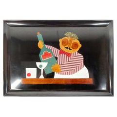 Vintage Couroc Phenolic Resin Tray with Inlaid Wood, Resin and Brass Bartender