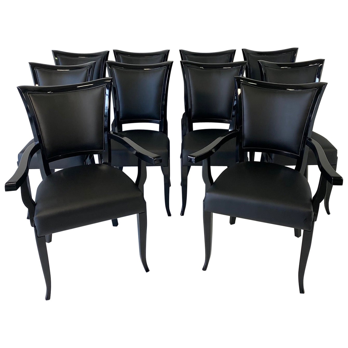 Set of Ten Italian Art Deco Black Chairs