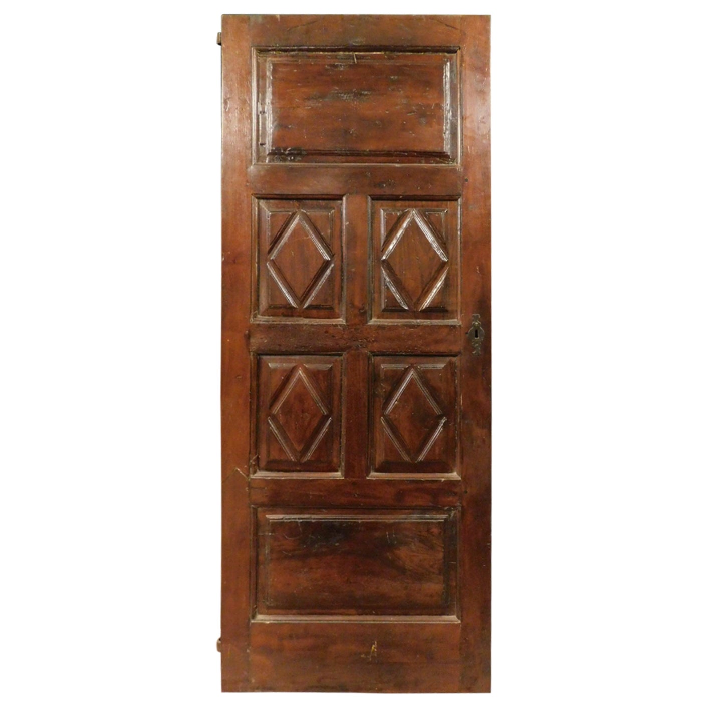 Antique Internal Door in Walnut with Six Hand-Carved Panels, 18th Century Italy