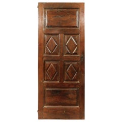 Used Internal Door in Walnut with Six Hand-Carved Panels, 18th Century Italy