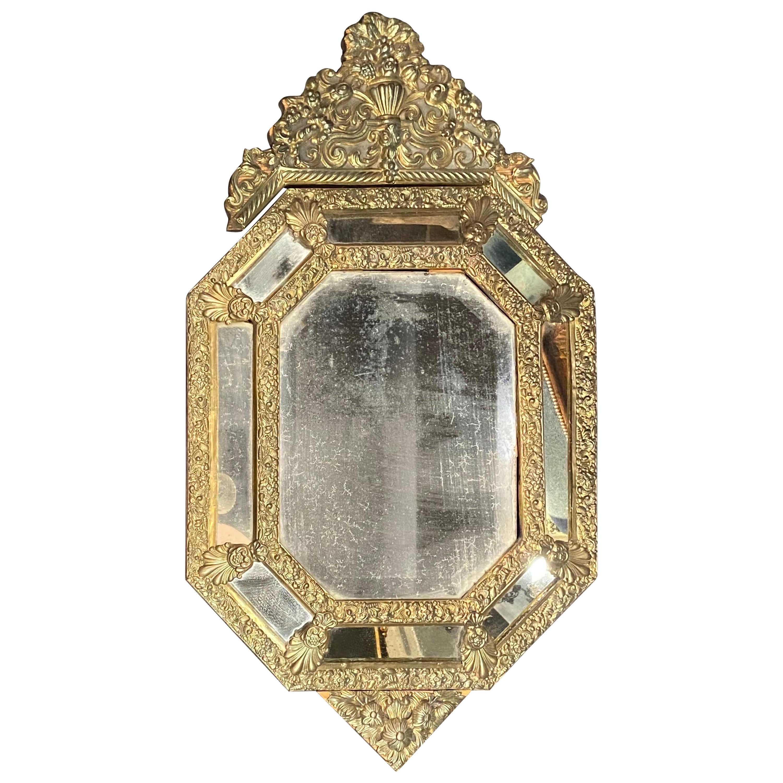 Beautiful Late 19th Century French Richly Decorated Hand Carved Brass Mirror For Sale