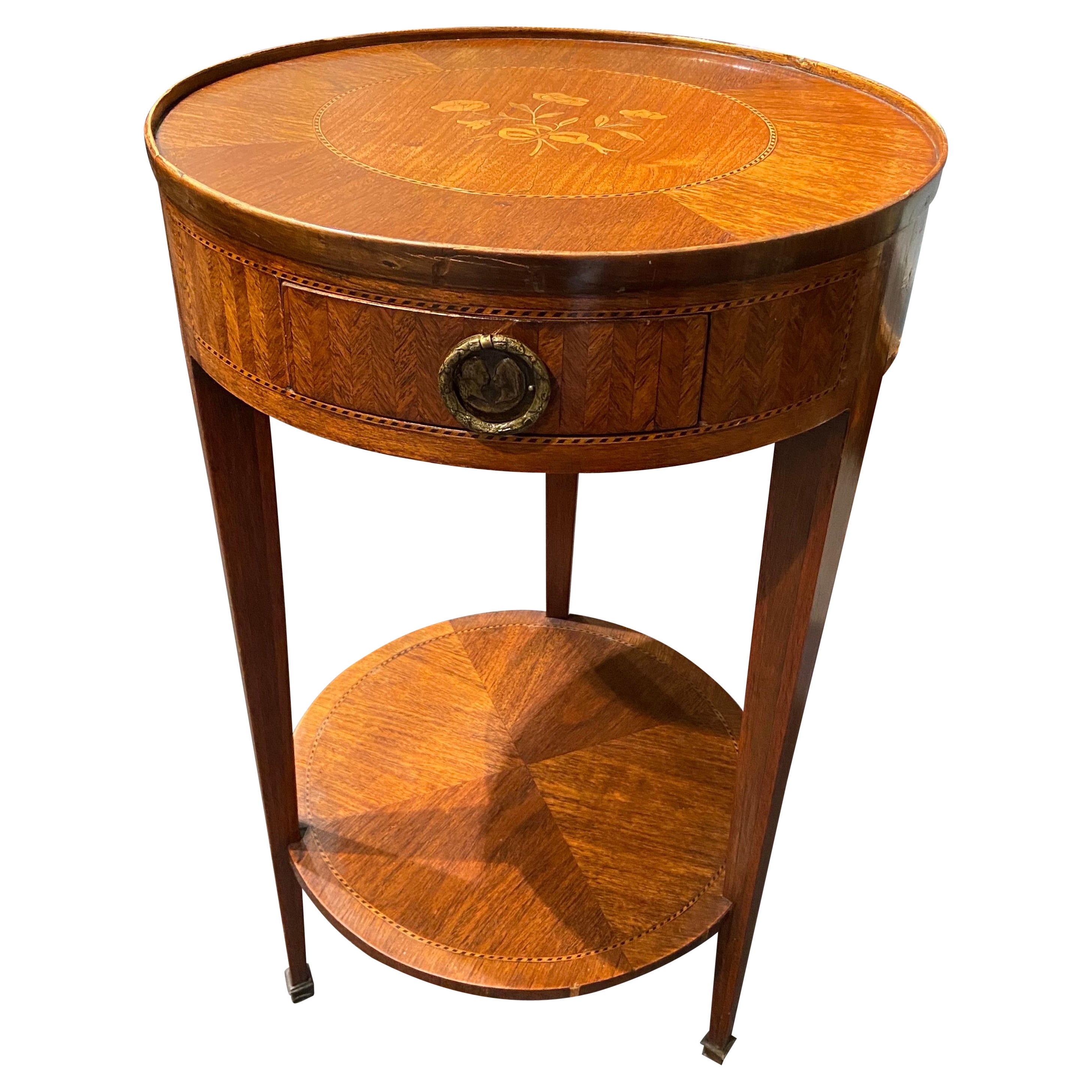 19th Century French Mahogany Inlaid Round Side Table in Louis XVI Style