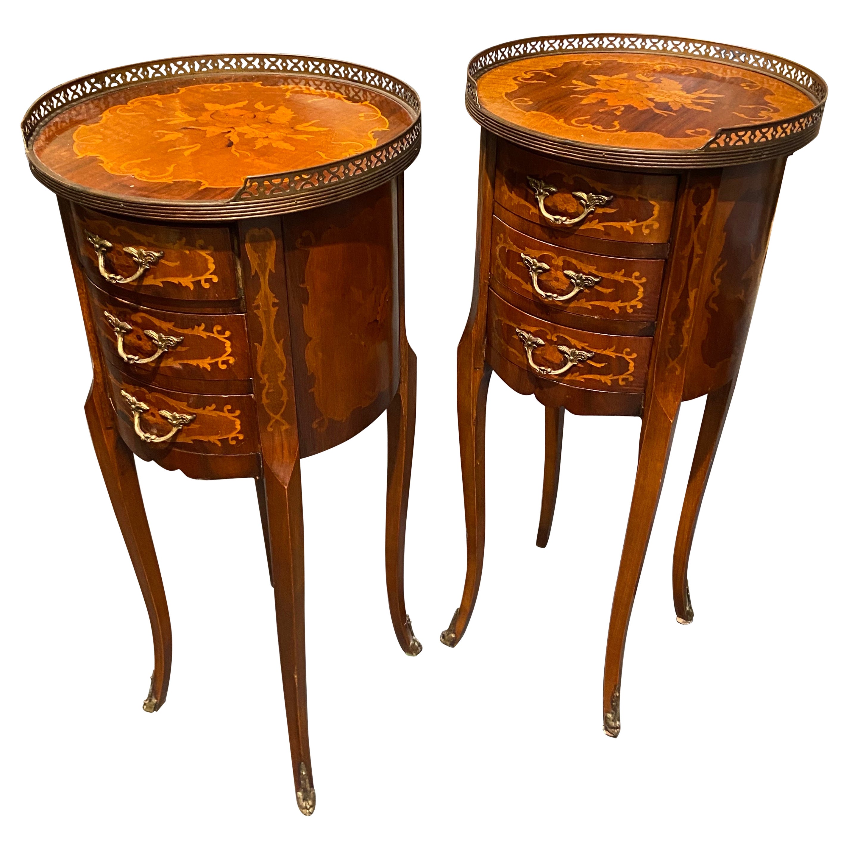 19th Century French Mahogany Inlaid Side Tables in Louis XVI Style