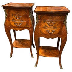19th Century French Mahogany Inlaid Side Tables with Drawers in Louis XVI Style
