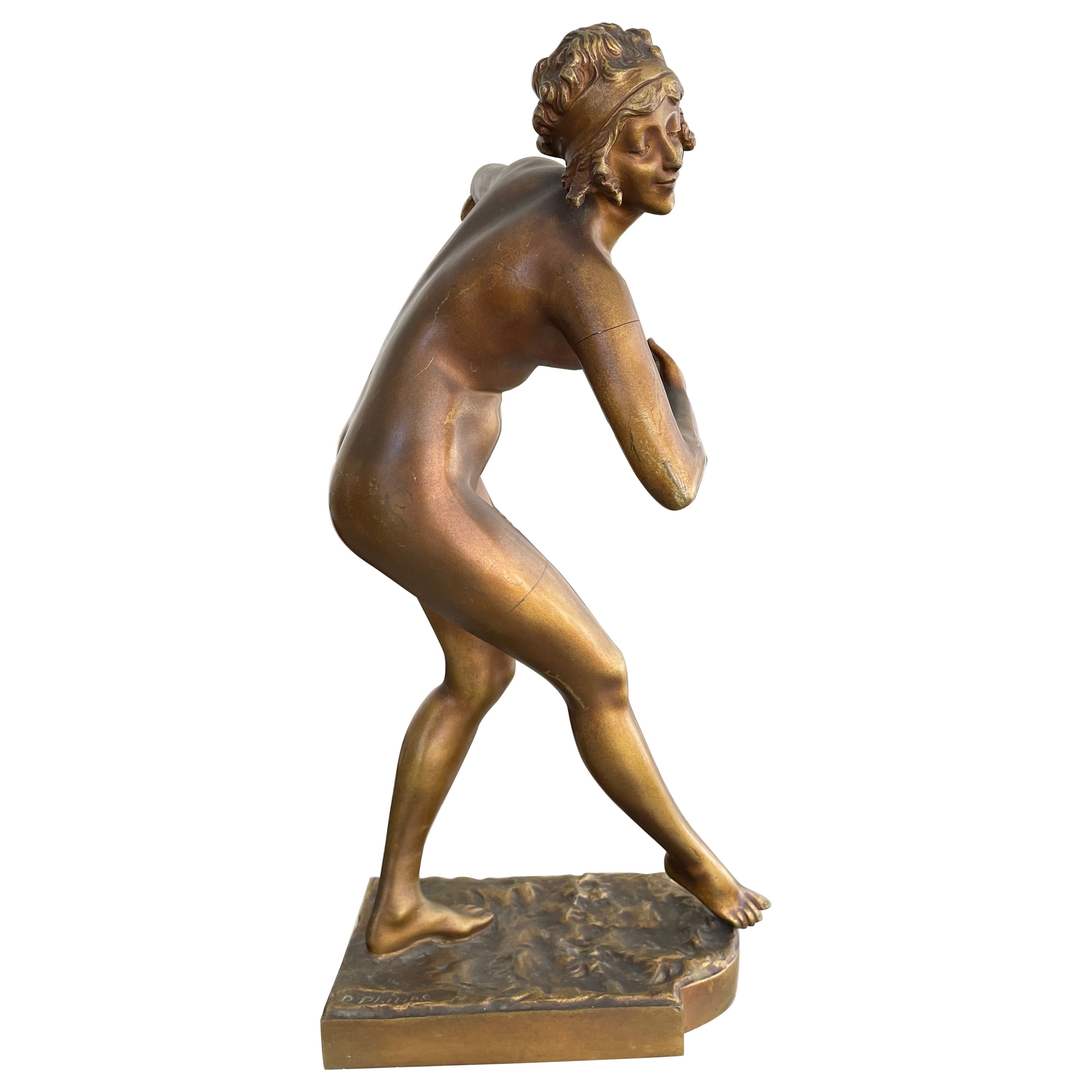 Sculpture en bronze Art déco d'une danseuse par P. Philips