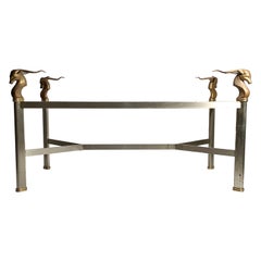 Vintage Dramatic 1970s / Early 80s Solid Bronze Antelope Head Desk Table / Dining Table